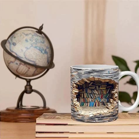 3D Bookshelf Mug, Ceramic Mug,Library Bookshelves Hole In A Wall Mug ...