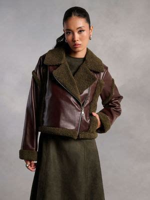 Buy ZABELLA Evelyn Brown Leather Olive Green Fur Leather Jacket (XS) Online