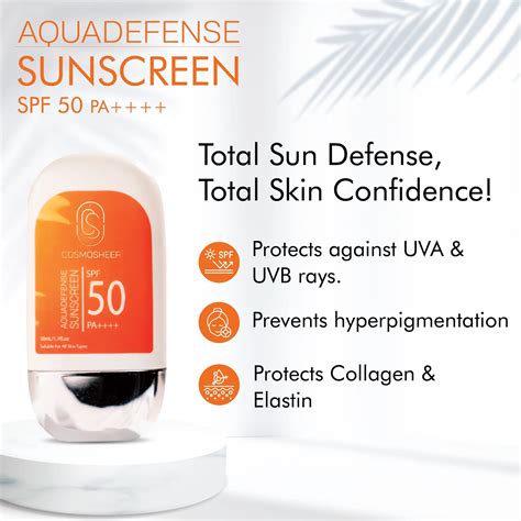 Aquadefense Sunscreen SPF 50 PA++++ | Broad Spectrum UVA & UVB | Water ...
