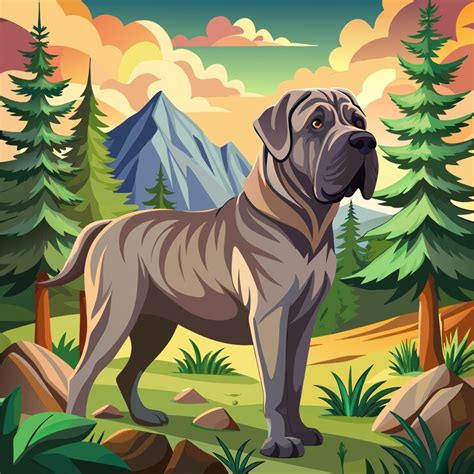 Majestic portrait vector art of neapolitan mastiff dog in forest ...