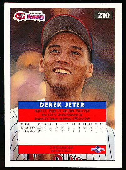 Lot Detail - 1992-93 Fleer Excel Minor League Bb- #210 Derek Jeter ...