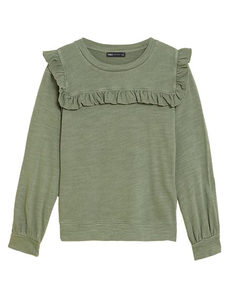 Buy Pure Cotton Ruffle Detail Sweatshirt at Marks & Spencer