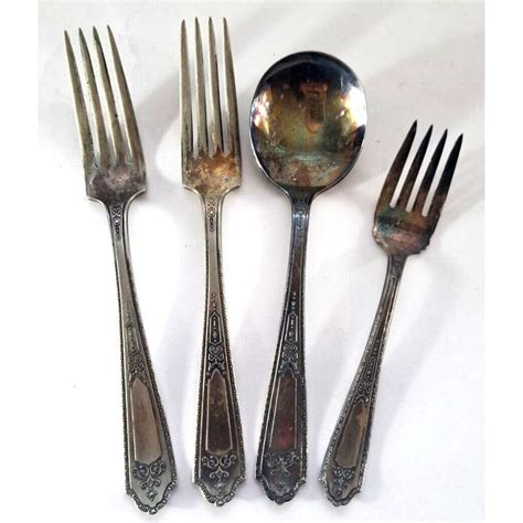 Vintage Antique National Silver Co Flatware 4 PC EPNS Nickel Silver ...