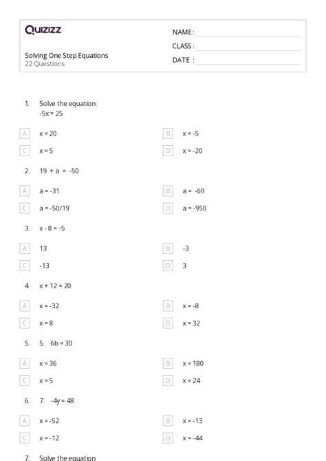 Solving One Step Equations Worksheet 的图像结果