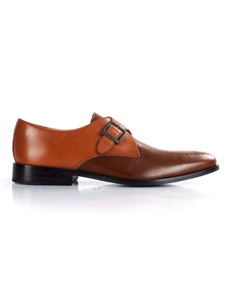 Buy RAPAWALK Men's Caramel Leather Single Strap Plain Medallion Monks ...