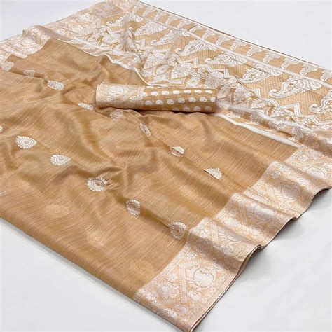 Peach Woven Linen Saree