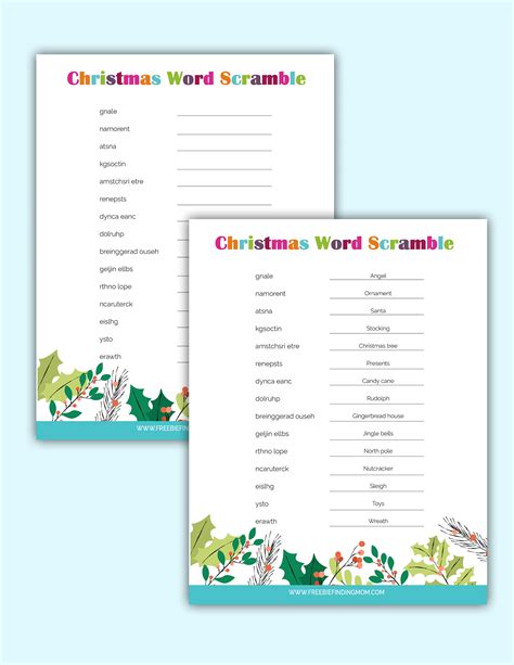 Printable Christmas Activities: Word Scramble and Answers