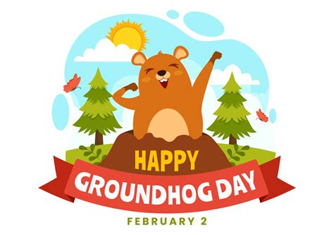 Happy Groundhog Day Vector Illustration on February 2 with a Groundhog ...
