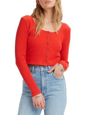 Premium Valiant Poppy Slim Button-Front Rib Rach Top