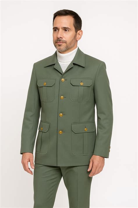 34 Mens Olive Green Safari Suit Set with Utility Jacket and Adjustable ...