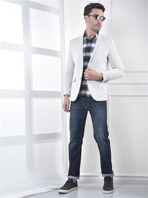 Grey Textured Single-Breasted Blazer – Crimsoune Club