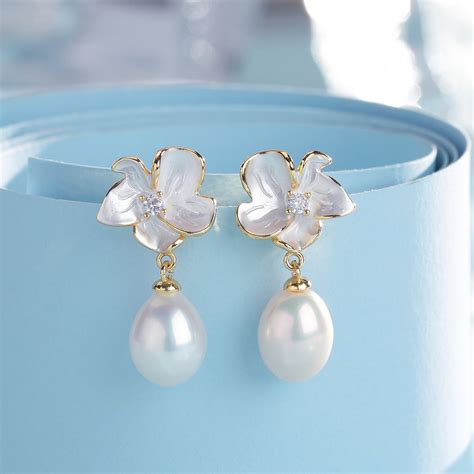 Magnolia Enamel Pearl Drop Earrings | House Of Pearls
