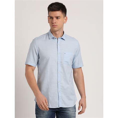 Buy Turtle Men Cotton Slim Fit Light Blue Solid Half Sleeve Casual ...