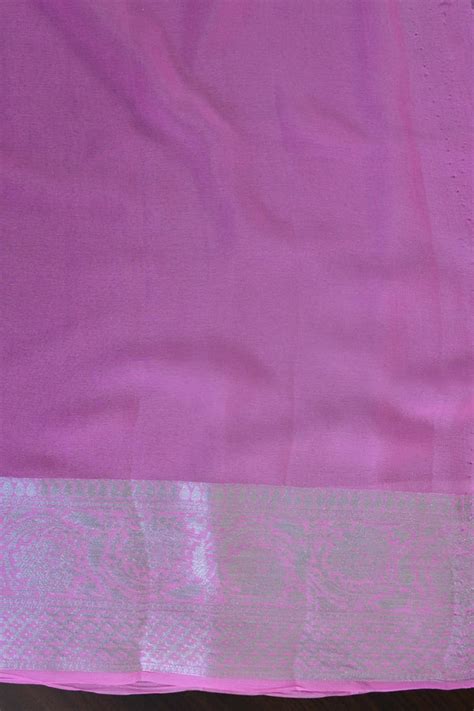 Banarasee Pure Chiffon Saree With Silver Zari Asharfi Buta & Border-Ye