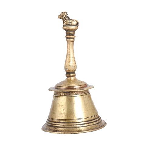 Brass Bell Carved with Lord Nandi on Handle