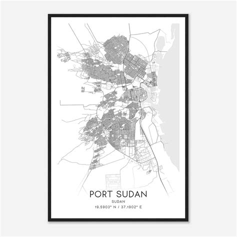 Port Sudan Sudan Map Poster, Port Sudan City Road Wall Art Print ...