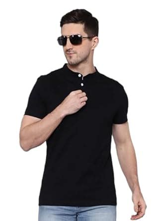 Buy Niceland Men's Pure Cotton Slim Fit Mandarin Collar Half Sleeve T ...
