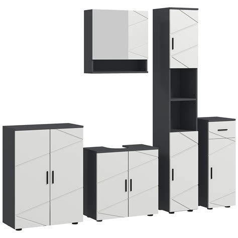 kleankin 5-Piece Bathroom Furniture Set, Bathroom Storage Cabinet with ...