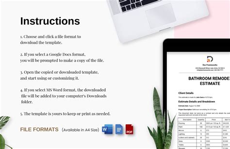 Bathroom Remodel Estimate Template in Word, PDF, Google Docs - Download ...