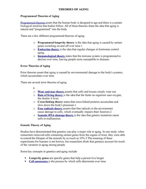 Theories OF Aging - Lecture notes 1-3 - THEORIES OF AGING Programmed ...
