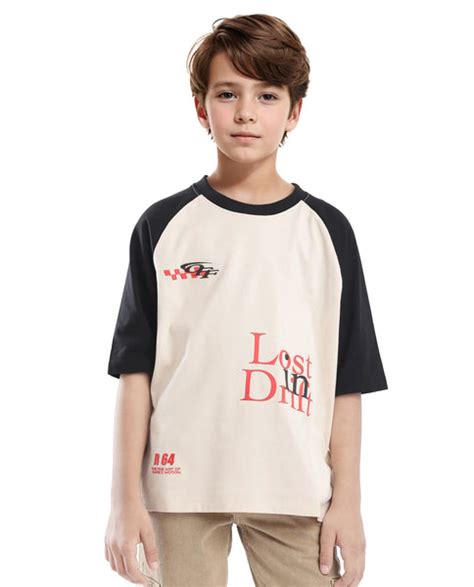 Rare Ones Kids Reva-K Light Beige Printed Slip-On Oversized Fit T-Shir