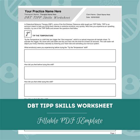 DBT TIPP Skills Worksheet Editable / Fillable PDF Template for ...