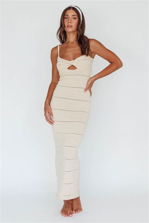 Shop the Beachside Crochet Knit Maxi Dress Oat | Selfie Leslie