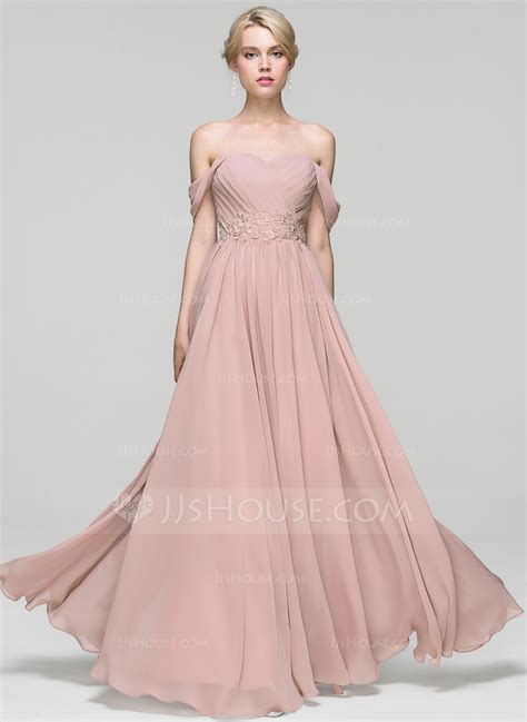 A-Line/Princess Off-the-Shoulder Floor-Length Chiffon Evening Dress ...