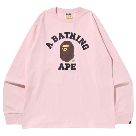 A Bathing Ape Men College Long Sleeve Tee pink