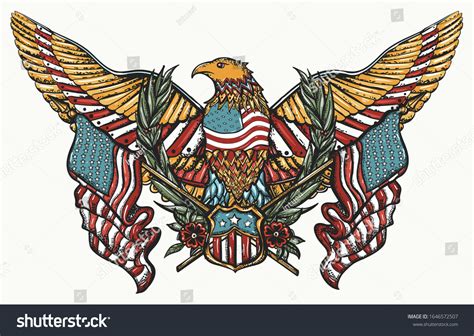 Traditional Eagle With American Flag Tattoo