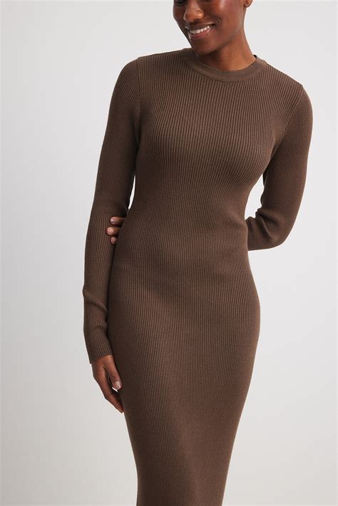 Ribbed Knitted Midi Dress Brown | NA-KD