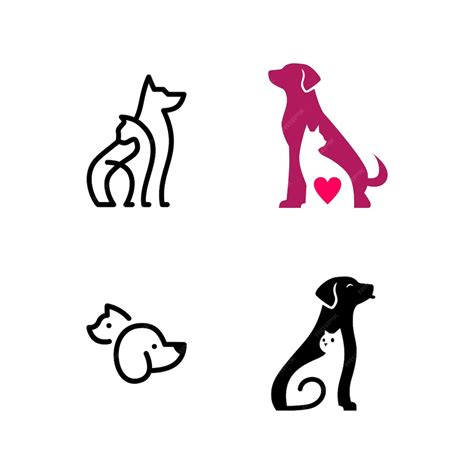 Dog cat pet negative space line logo icon | Premium Vector