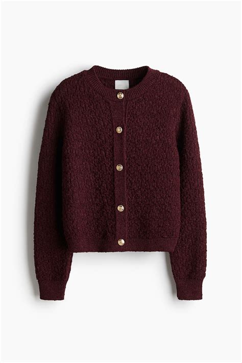 Textured-Knit Cardigan - Burgundy - Ladies | H&M US