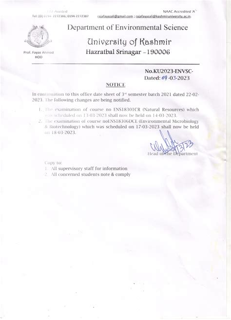 Environmental Science, University of Kashmir