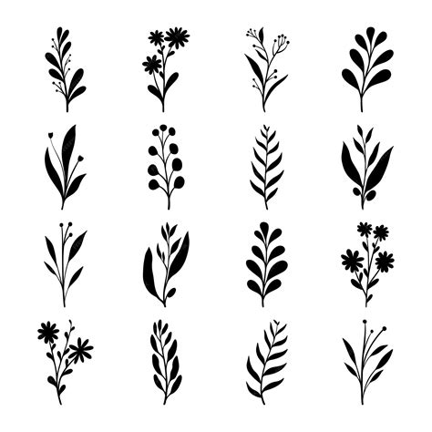 Premium Vector | Set of leaf and flower silhouette