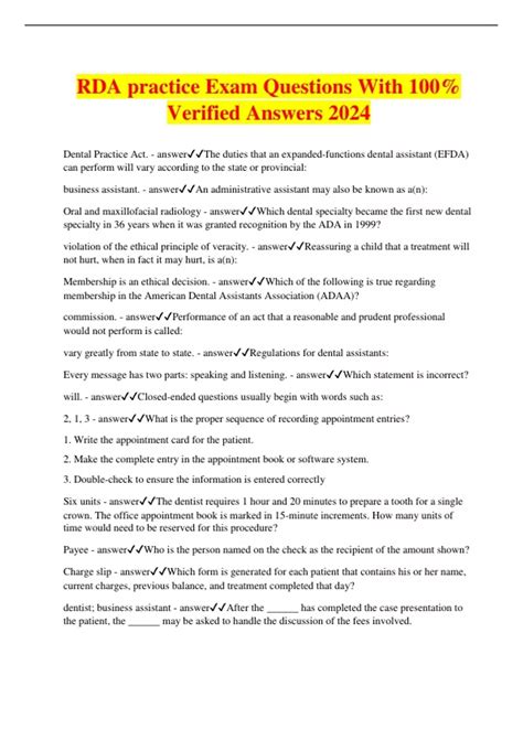 RDA practice Exam Questions With 100% Verified Answers 2024 - RDA ...