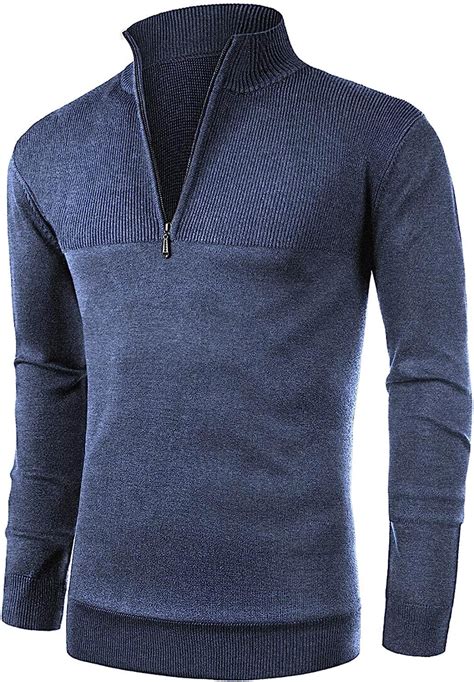 Iceglad Mens Slim Fit Zip Up Mock Neck Polo Sweater Casual Long Sleeve ...