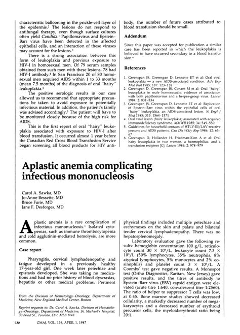 (PDF) Aplastic anemia complicating infectious mononucleosis
