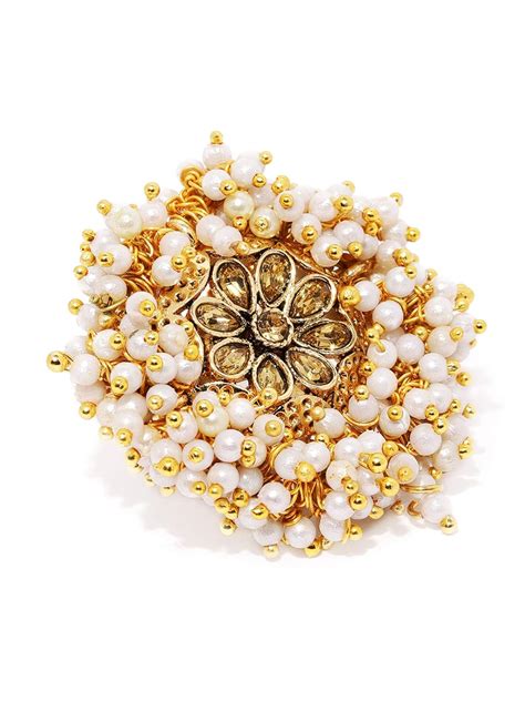ZAVERI PEARLS Gold Tone Embellished With Pearls Adjustable Finger Ring ...