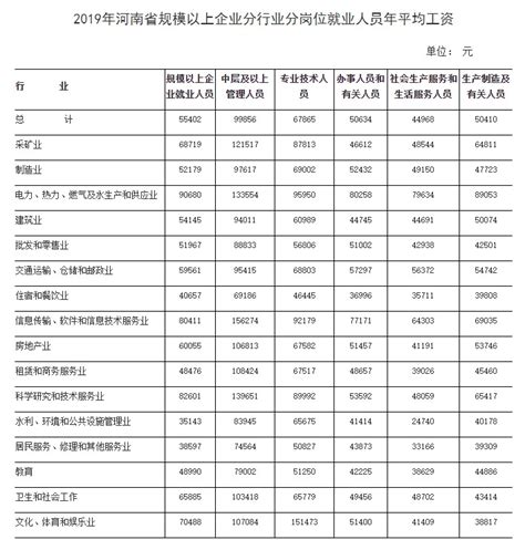 2019年河南省规模以上企业就业人员年平均工资55402元