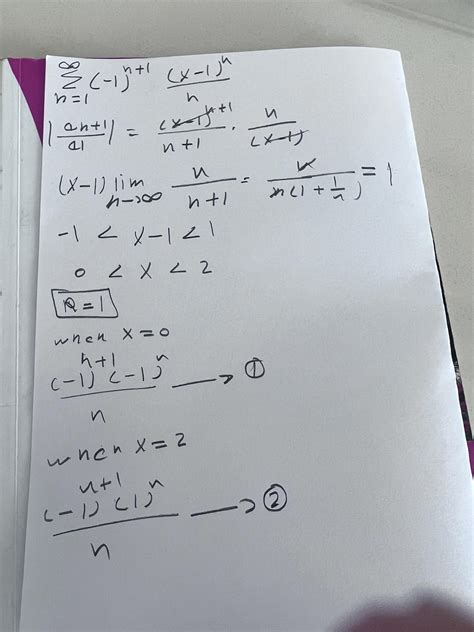 i want to find interval of convergence but when i plug in interval value 0 and 2 i get 2 series ...