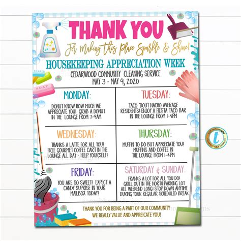 Housekeeping Appreciation Week Itinerary, Thank You Hospitality ...