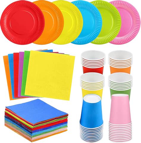 90 Pack Colorful Party Paper Plates Cups Napkins, Rainbow Party ...