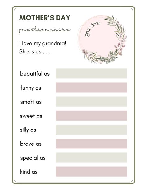 10 FREE: Mothers Day Grandma Questionnaire Printable - The Joy of Gifts