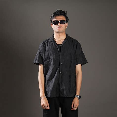 Black Thread Striped Embroidered Relaxed Fit Shirt – TheTreePie