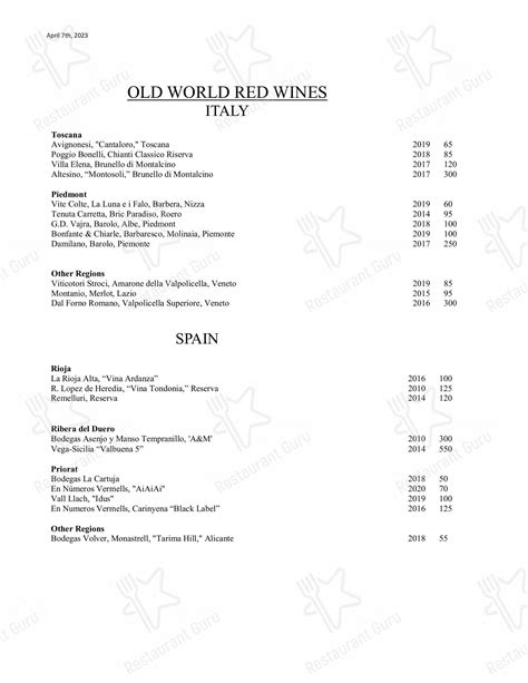 Menu at Blue Duck Tavern pub & bar, Washington