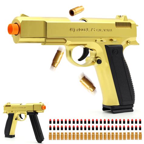 Soft Bullet Toy Gun Shell Ejecting With 48 Bullets Gold | Desertcart INDIA