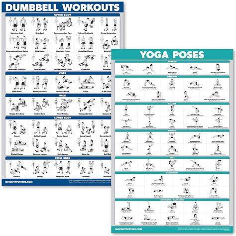 Buy QuickFit Dumbbell Workouts and Yoga Poses Poster Set - Laminated 2 ...