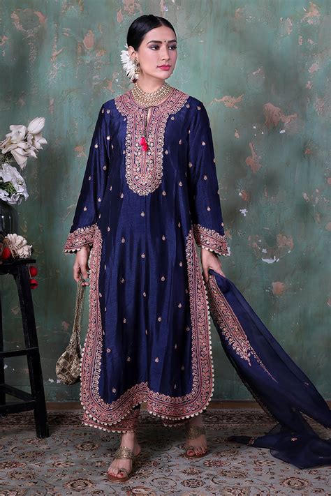 Blue Marodi Long Kurta Set – Label Niti Bothra