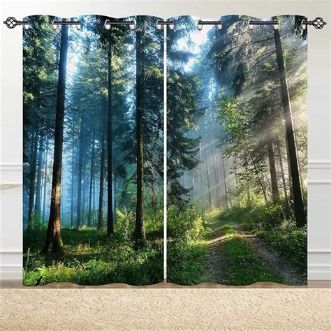 Forest Curtains Grommet Nature Jungle Misty Forest Sunshine Woodland Tree Path Scenery Print ...